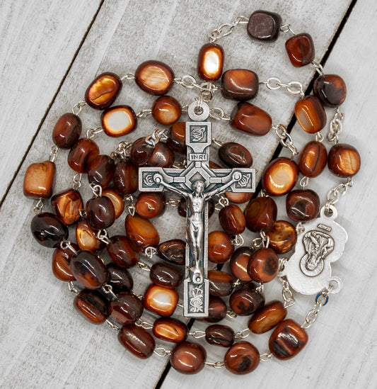 Natural Stone Beaded Rosary (Brown)