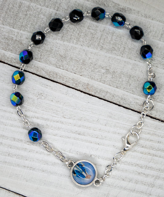 Italian Crystal One Decade Rosary (Our Lady of Grace) (Black)