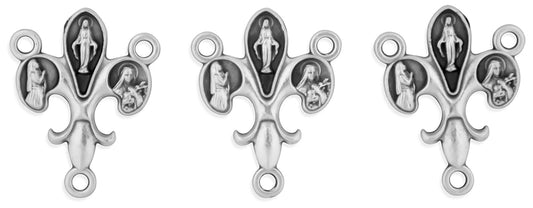 Traditional Fleur de Lis Rosary Center with Holy Trinity Symbol and Miraculous Medal (Pack of 3)