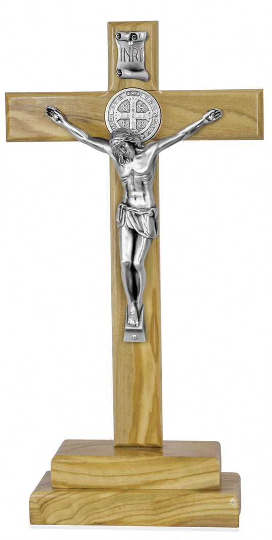 Olive Wood Altar Cross with Saint Benedict Medal