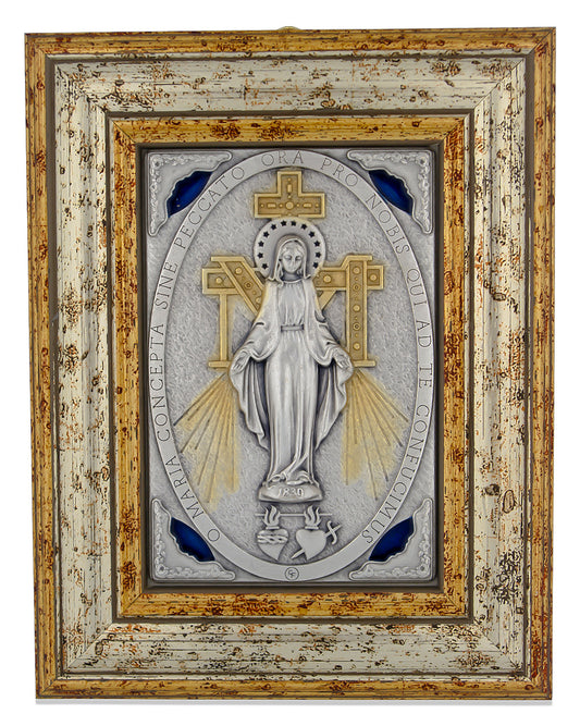 Beautiful Antique finish Miraculous Medal Wall Shrine 5.5" x 4" Framed