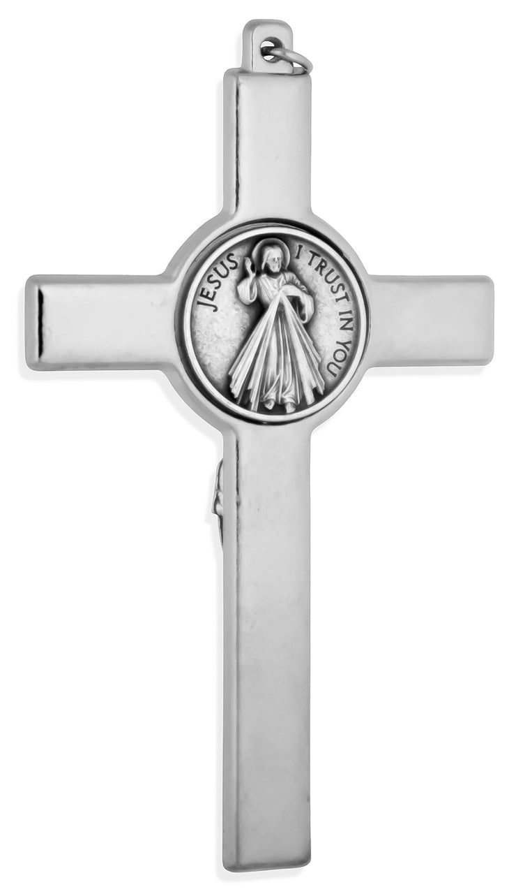 Our Lady of Medjugorje Cross Pendant with Blue Enamel