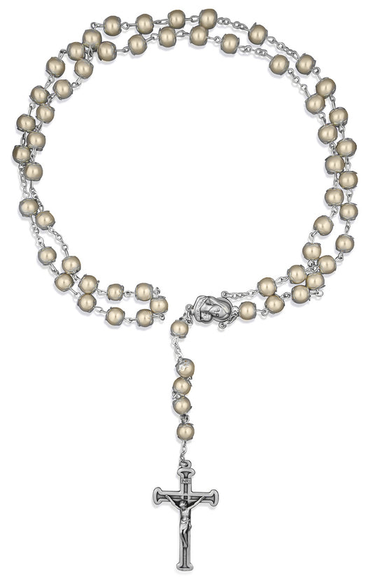 Beautiful First Communion Rosary with Simulated Pearl Beads