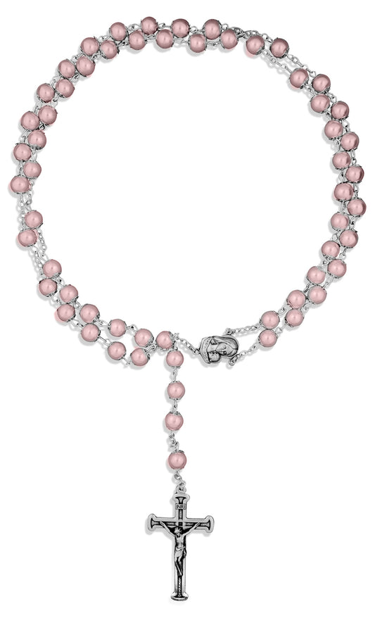Beautiful First Communion Rosary with Simulated Pearl Beads