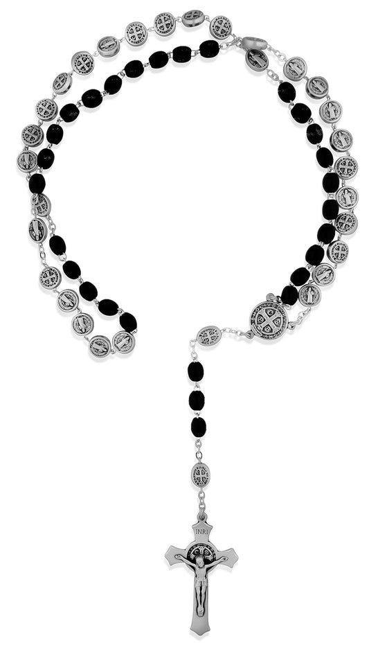 Italian Men's Rosary with Wood Beads and Over 30 Saint Benedict Medals!