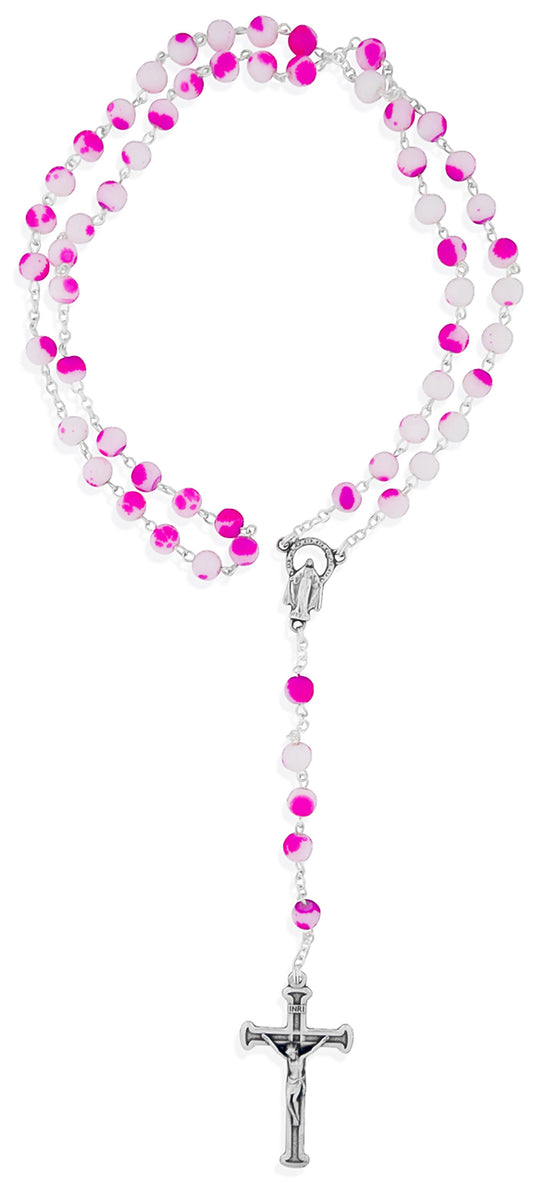 Catholic Rosary with Colored Glass Beads and Italian Crucifix