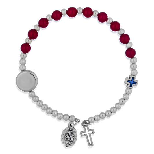 Spring-Style Rosary Bracelet with Miraculous Medal and Cross Charms