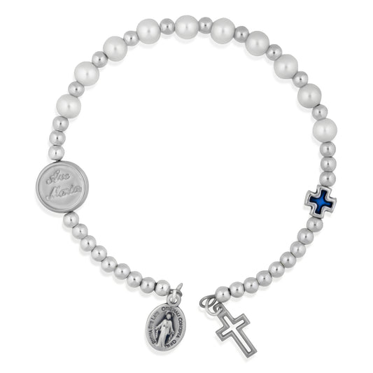 Spring-Style Rosary Bracelet with Miraculous Medal and Cross Charms