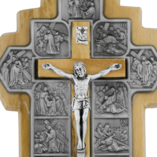 Olive Wood Wall Cross with the 14 Stations