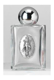 Glass Holy Water Bottle with Saint Medallion