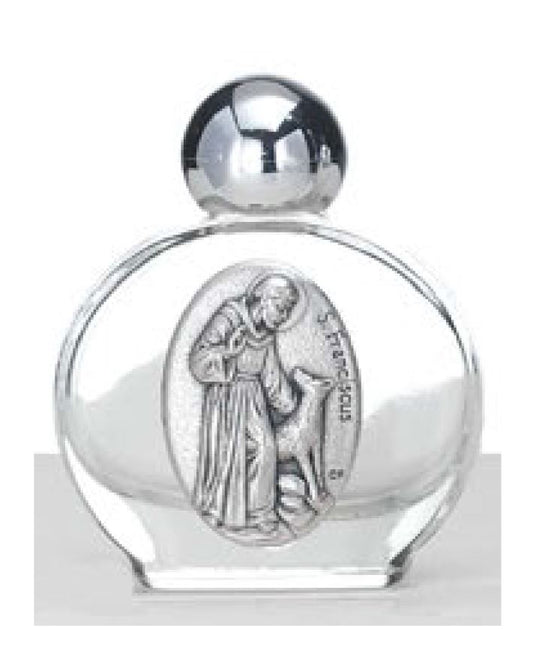 Small Glass Holy Water Bottle with Saint Medal