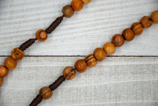 Handmade Cord Rosary with Natural Olive Wood Beads