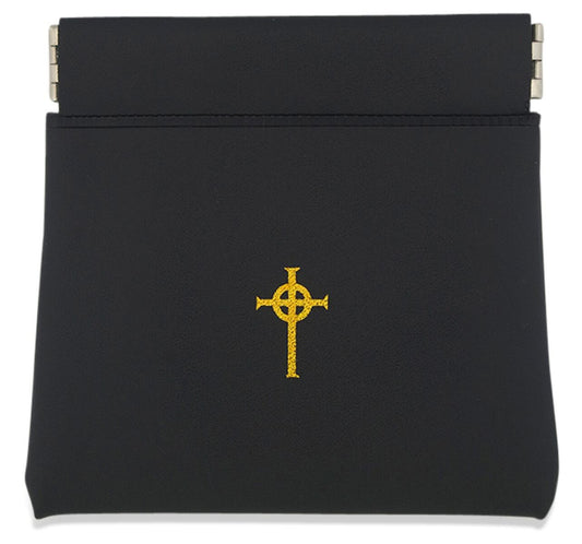 Coin Purse Style Rosary Pouch with Celtic Cross (Black)