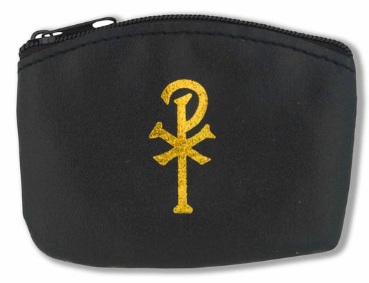 Rosary Pouch with Embossed Gold Chi Rho (Black)