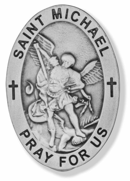 Pewter Visor Clip with Catholic Saint Engraving