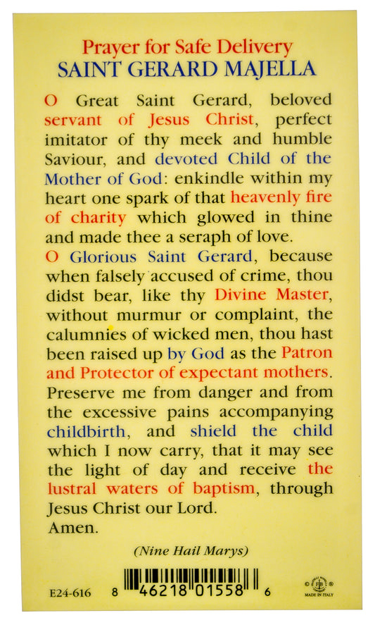Traditional Holy Cards with Catholic Art and Prayers (Saint Gerard)