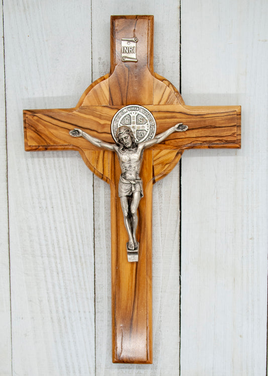 St. Benedict Olive Wood Crucifix Cross (8 Inch)