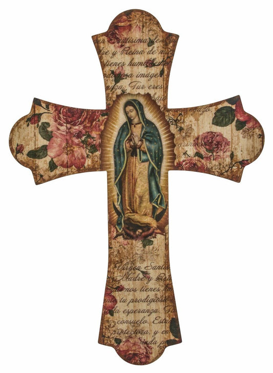 Contemporary Wall Cross with Distressed Finish - Our Lady of Guadalupe