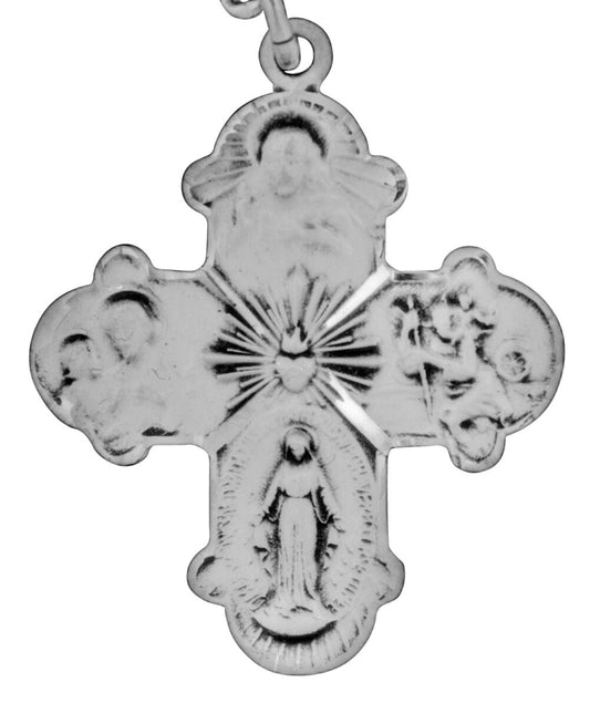 Sterling Silver 4-Way Medal with Polished Accents and 24" Chain