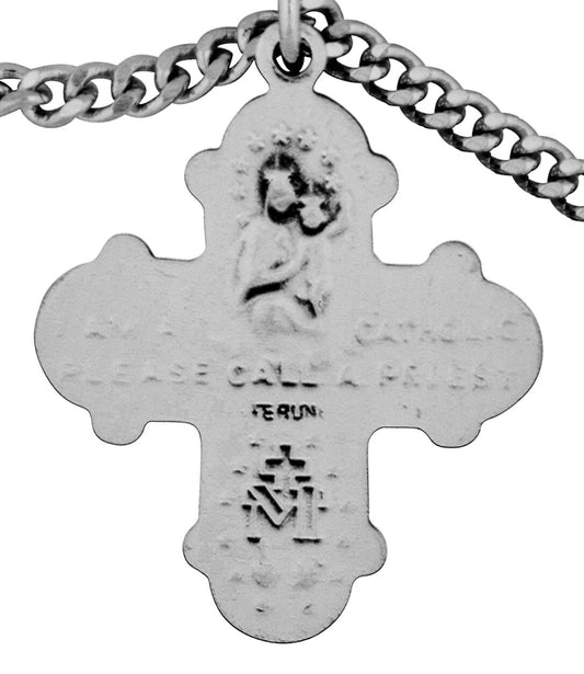 Sterling Silver 4-Way Medal with Polished Accents and 24" Chain