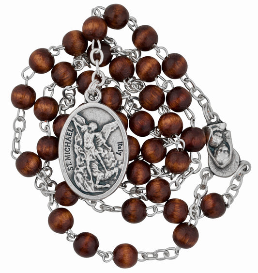 Traditional Saint Michael Chaplet with Prayer Card (Walnut Wooden Beads)