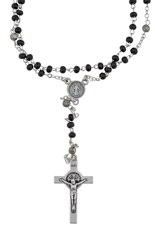 Saint Benedict Mini Rosary with Benedict Medal Cross (Black)