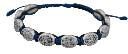 Adjustable Cord Bracelet with Medals (Saint Michael & Guardian Angel / Police - Blue)