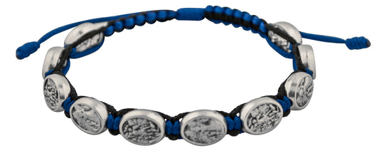 Adjustable Cord Bracelet with Medals (Saint Michael & Guardian Angel / Police - Blue)