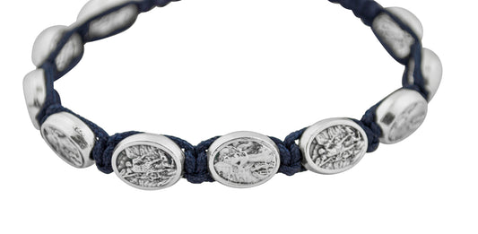 Adjustable Cord Bracelet with Medals (Saint Michael & Guardian Angel - Navy Blue)