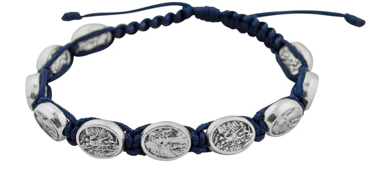 Adjustable Cord Bracelet with Medals (Saint Michael & Guardian Angel - Navy Blue)