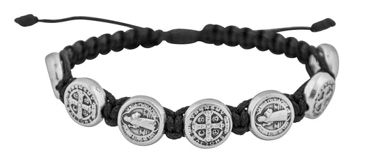 Adjustable Cord Bracelet with Medals (Miraculous Medal Silver - Black)