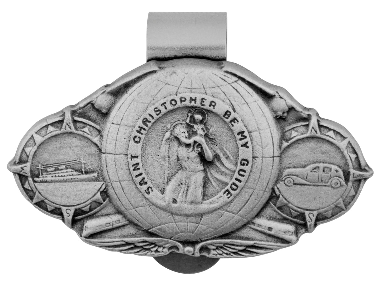 Traditional Catholic Visor Clip (Saint Christopher Be My Guide)