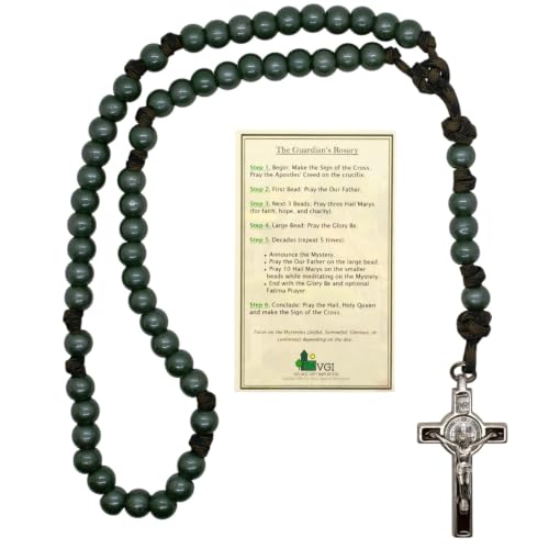 VILLAGE GIFT IMPORTERS Large Guardian's Rosary | Paracord and Half Inch Hail Mary Beads with Saint Benedict Crucifix | Use as a Rosary or Wall Decor