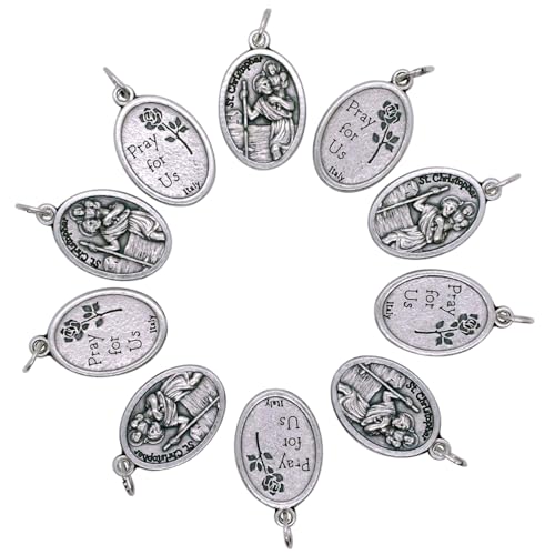 10 Pack of Saint Christopher Medals | Patron Saint of Travelers and Motorists | Religious Pendants for DIY Jewelry and Chaplets | Great Catholic Gift | Made in Italy