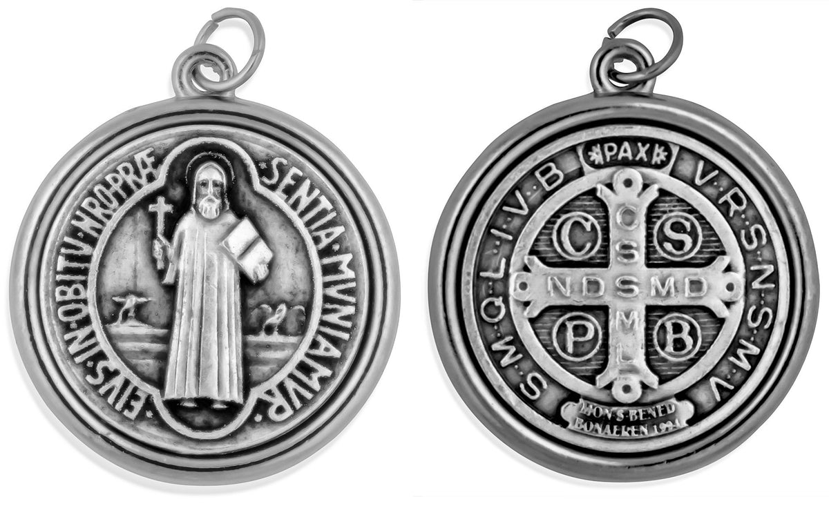 1 1/4" Catholic Saint Medal with Polished Trim (St Benedict)