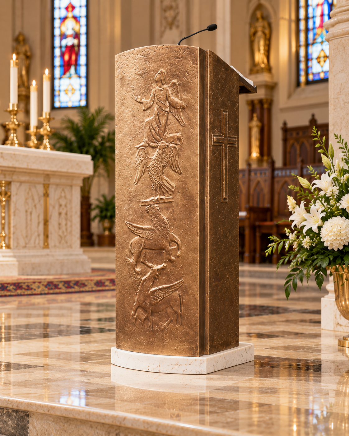 Custom Catholic Church Ambo with Travertine Base – Bronze Liturgical Lectern