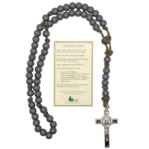 VILLAGE GIFT IMPORTERS Large Guardian's Rosary | Paracord and Half Inch Hail Mary Beads with Saint Benedict Crucifix | Use as a Rosary or Wall Decor