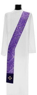 Purple Brocade and Velvet Deacon Stole – Elegant Liturgical Vestment