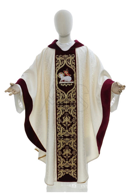 Cream/Dark Red Gothic Chasuble "Jesus is Risen"