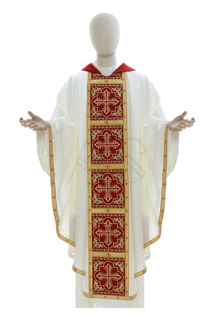 Cream/Red Gothic Chasuble with Crosses