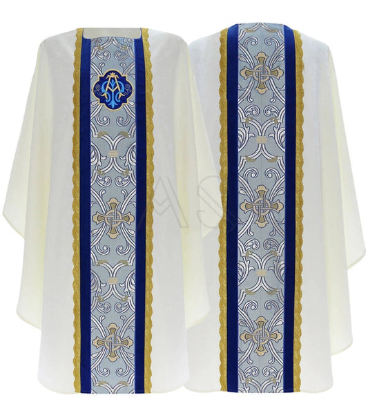 Cream/Blue Marian Gothic Chasuble