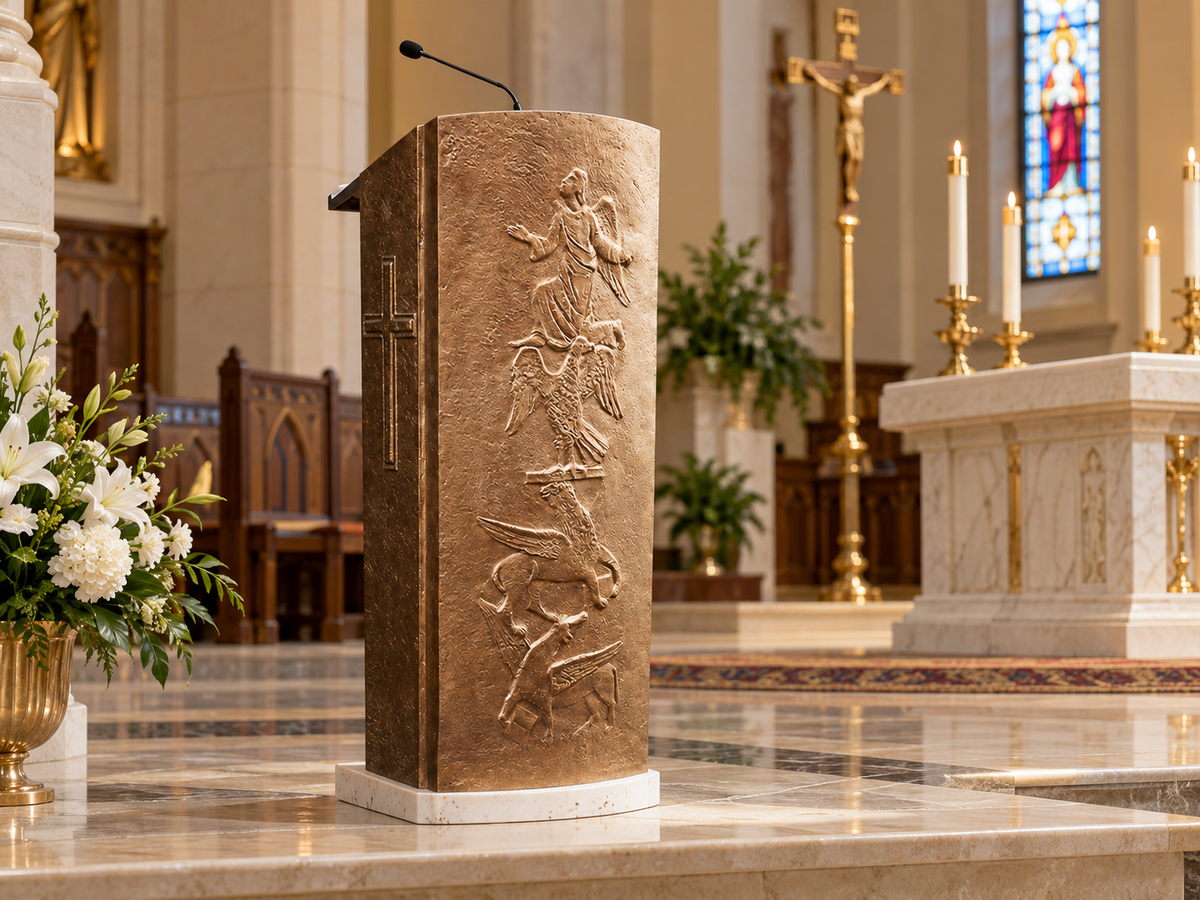 Custom Catholic Church Ambo with Travertine Base – Bronze Liturgical Lectern