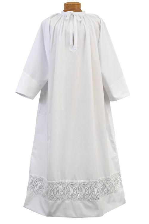 Traditional Tailored Alb with 5" Lace Hem by Beau Veste – Permanent Press Polyester/Cotton Blend, Made in USA - X-Small