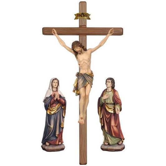 Crucifixion Group Siena Painted Wood Statue - 24"49 Inches