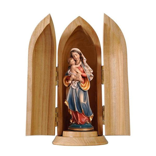 Madonna of Peace in Niche Painted Wood Statue - 3 Inches
