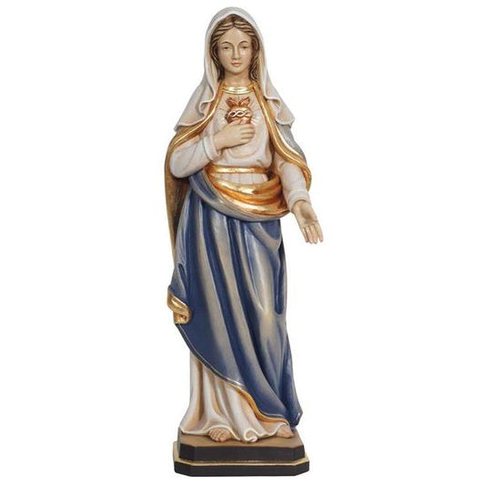 Sacred Heart of Mary Painted Wood Statue - 12 Inches