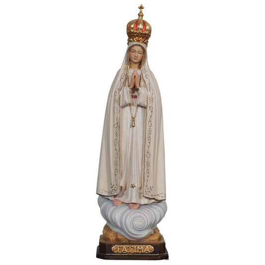 Our Lady of Fátima Capelinha with Crown Painted Wood Statue - 13 Inches
