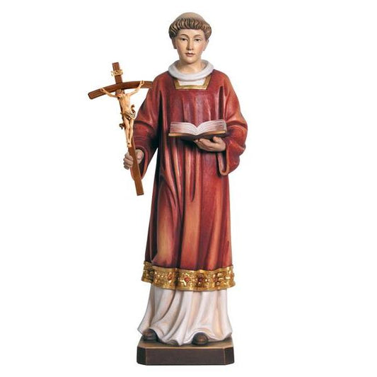 St. Aloysius with Jesus Cross & Book Painted Wood Statue - 8 Inches