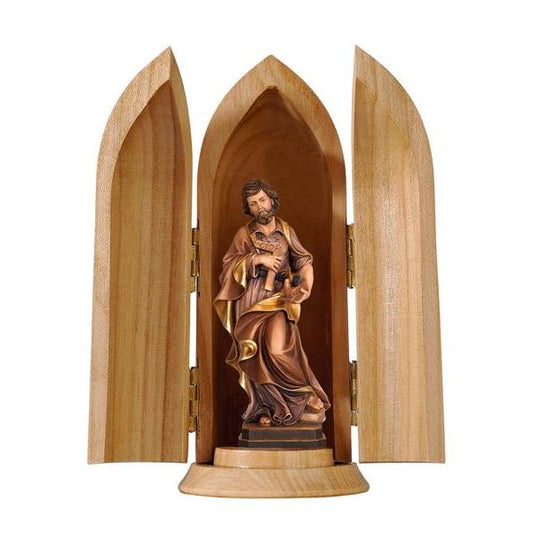 St. Joseph the Worker in Niche Painted Wood Statue - 3 Inches