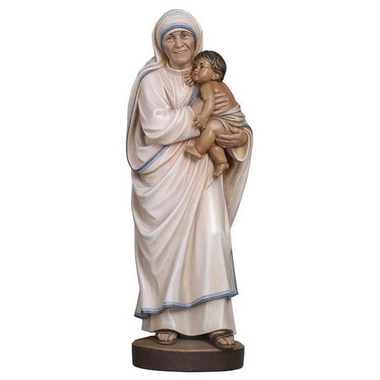 Mother Teresa of Calcutta Painted Wood Statue - 24 Inches